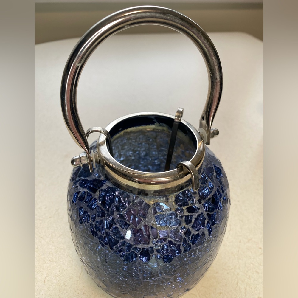 Blue Mosaic Mirror Glass candle holder